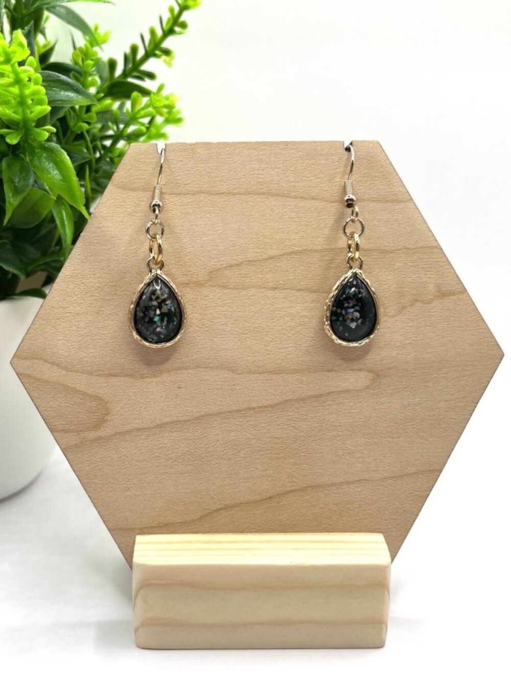 Black Galaxy Opal - Handcrafted Imitation Opal Drop Earrings